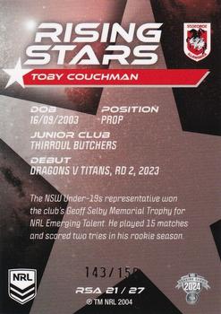 2024 NRL Traders Titanium - Rising Stars Album Cards #RSA21 Toby Couchman Back